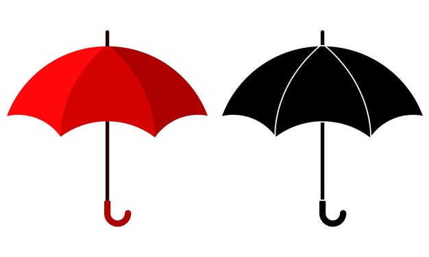 Black icon of an open umbrella Red open umbrella with a handle