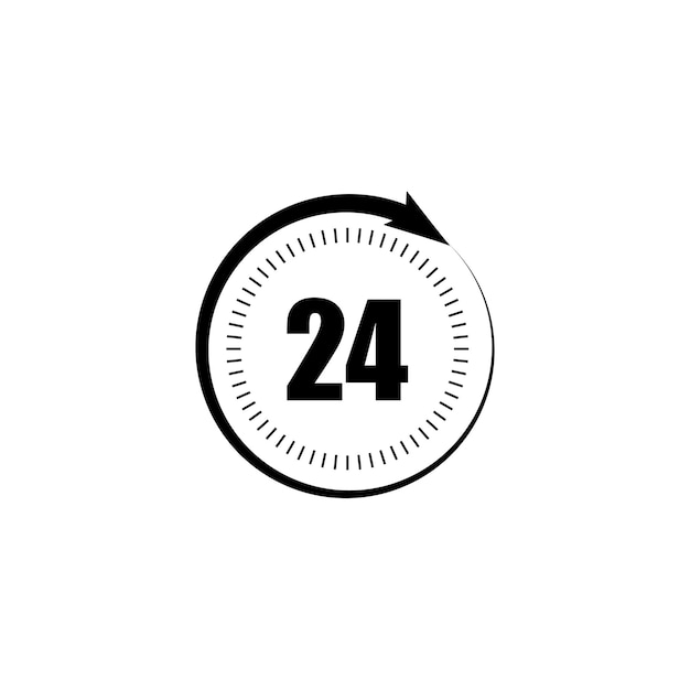 черная икона рабочее время стрелка 24 часа векторная иллюстрация