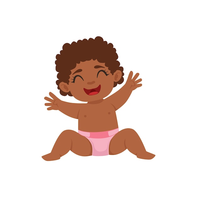 Vector black infant girl happy sitting in diaper part of growing stages with kids in different age vector set