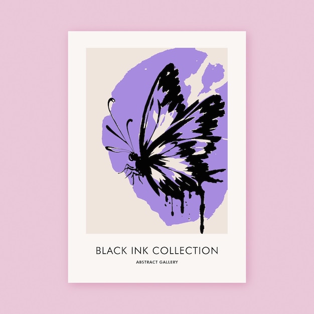 Vector black ink collection artistic butterfly painting