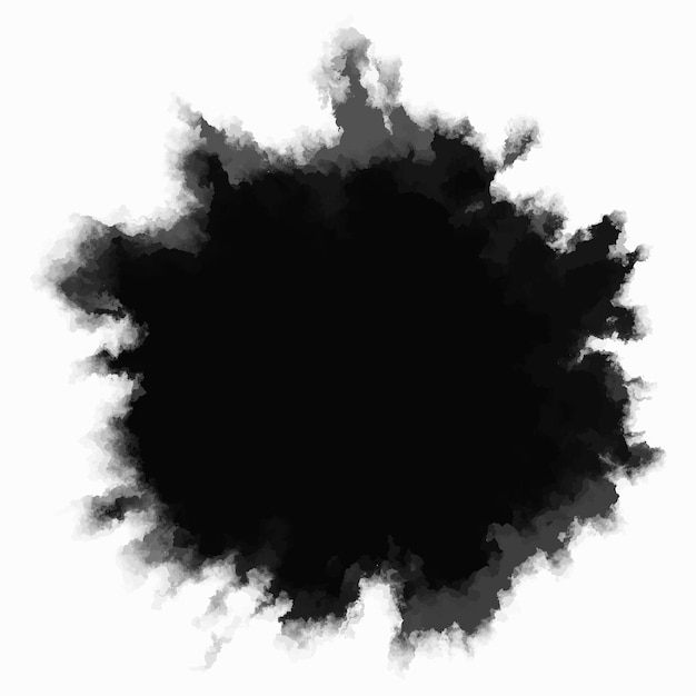 Black ink drop on white background. round, ragged inkblot slowly spreads out from the center. gradient watercolor transition from dark to light. blob vector illustration.