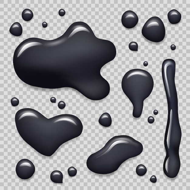 Black ink Liquids dripping paint drop of petroleum oil ooz decent vector realistic templates of blackwater