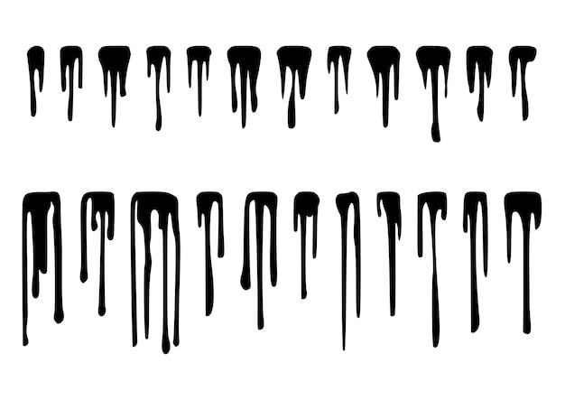 Black ink paint dripping element set transparent vector illustrations