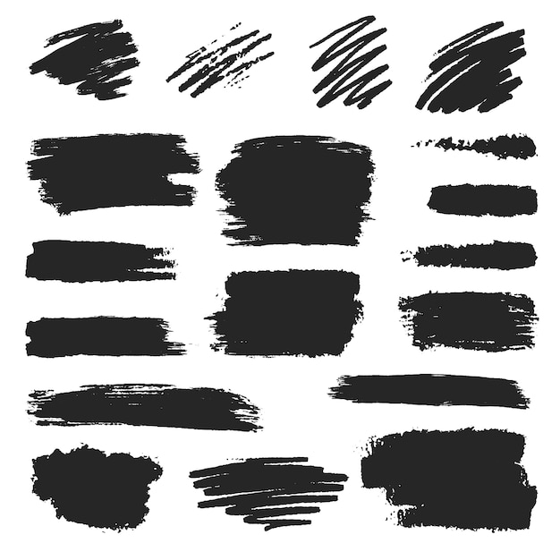 Vector black ink pencil and brush stroke set, smear collection, grunge effect