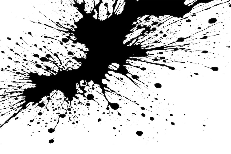 Vector black ink splashes stains on white canvas