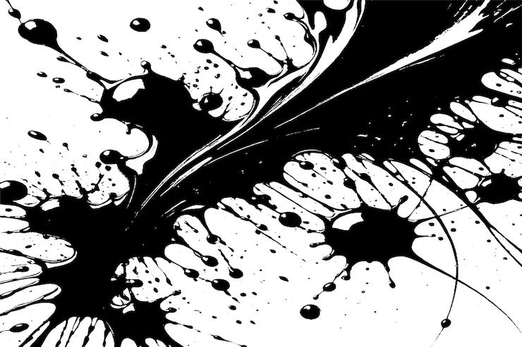Vector black ink splashes stains on white canvas