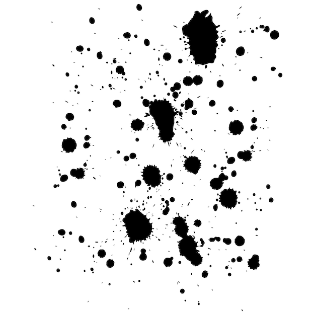 Black ink splatter background isolated on white