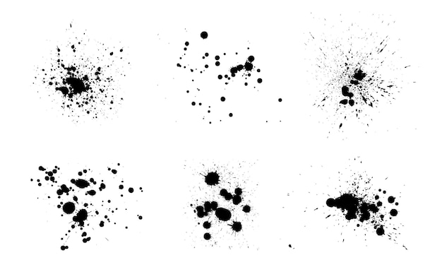 Vector black ink splatter isolated on white background vector watercolor paint brush texture ink splash and stain set grunge spray drop spatter dirty blot splatters and splat abstract splash blobs