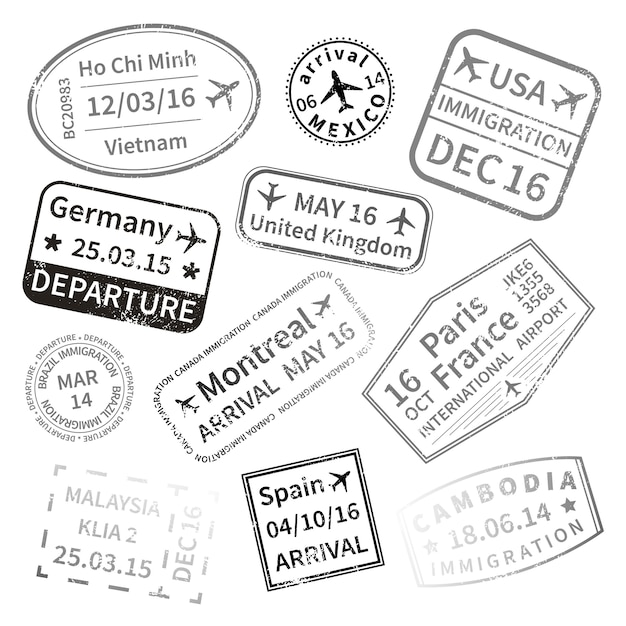 Black international travel visa stamps