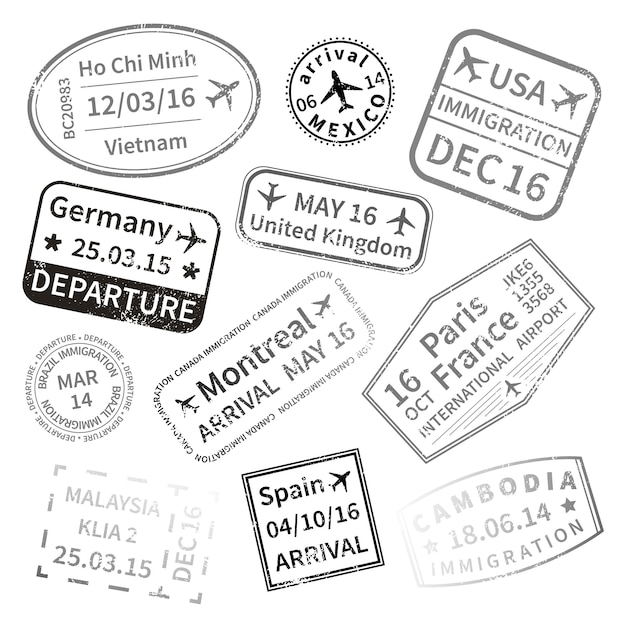 black International travel visa stamps