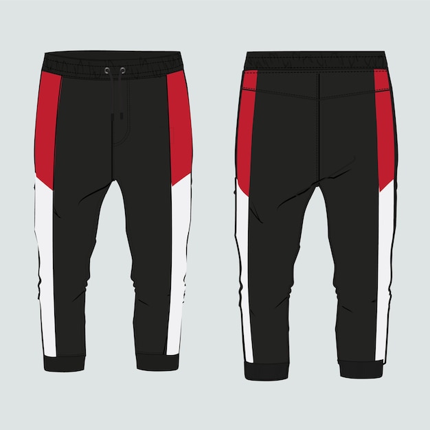 Vector black jogger sweatpants vector illustration template front and back views