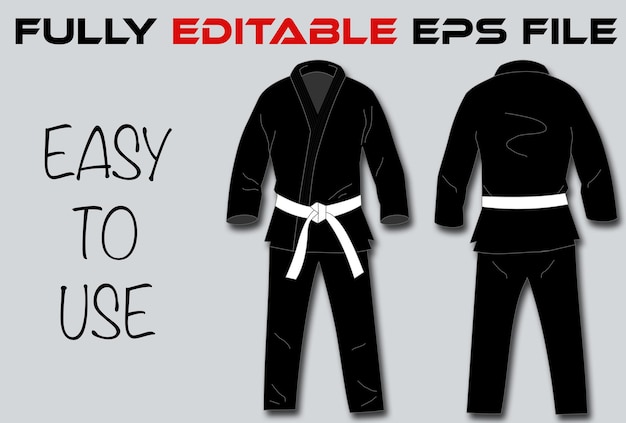 Vettore modello di uniforme nera karate bjj jiu jitsu