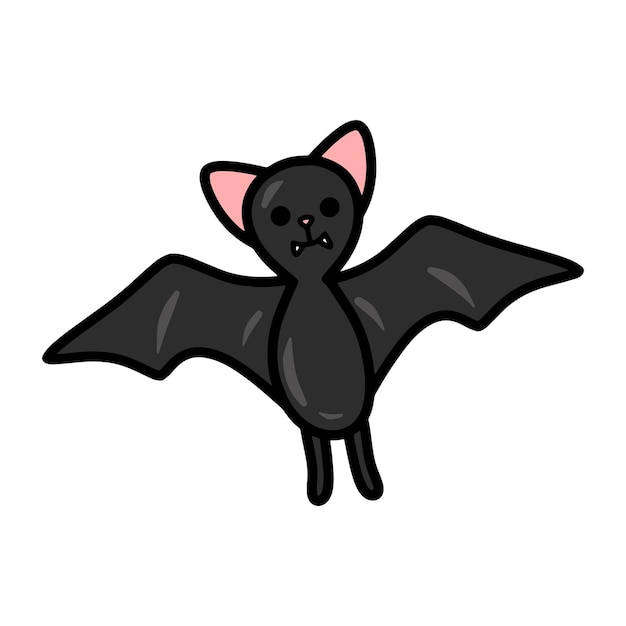 Vettore illustrazione isolata del vettore del pipistrello del disegno della mano di kawaii nero