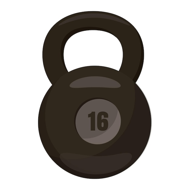 Black kettlebell icon in cartoon style on a white background