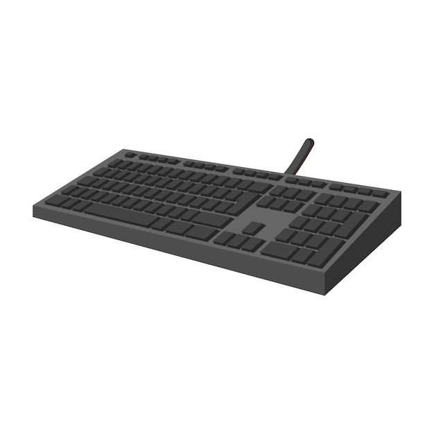 Vettore icona del fumetto della tastiera nera isolata su uno sfondo bianco