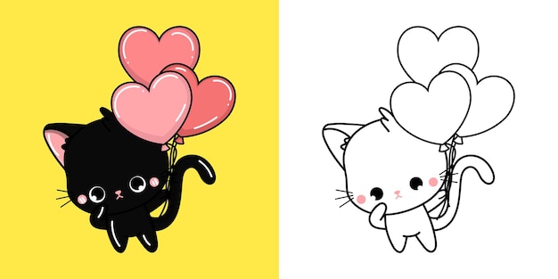 Черный котенок Клипарт и черно-белая иллюстрация Красивая кошка