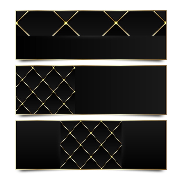 Black labels with golden frames and patterns Vector backgrounds set