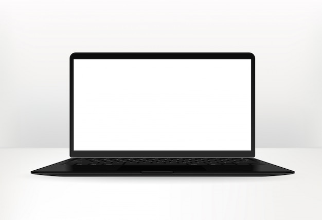 Black laptop on bright background. realistic and detailed