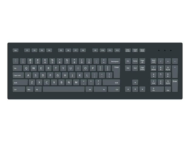 Black laptop, computer keyboard vector template isolated on white background. Illustration of control panel for pc.