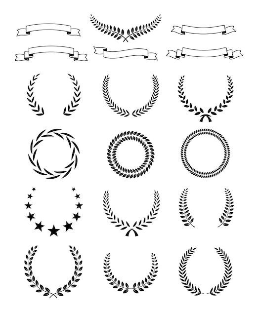 ベクトル テキストスペースと黒の月桂樹の花輪は、白い背景の上のプレミアム記章伝統的な勝利のシンボルを設定します