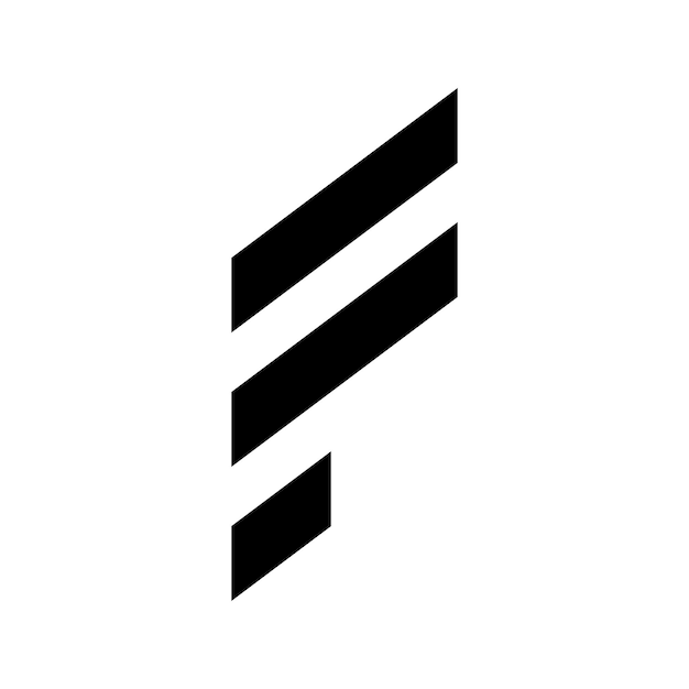 Vector black letter f icon with diagonal stripes