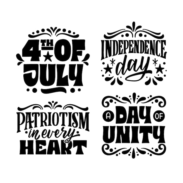 Vector black lettering 4th of july stickers collection