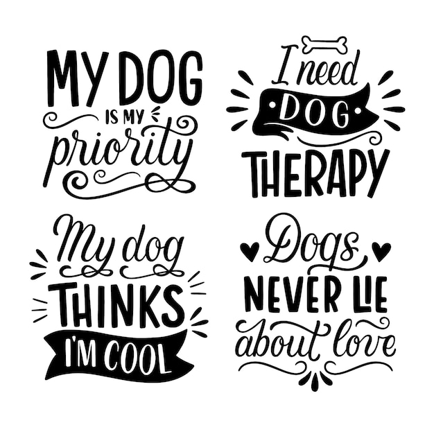 Vector black lettering dog lovers stickers collection