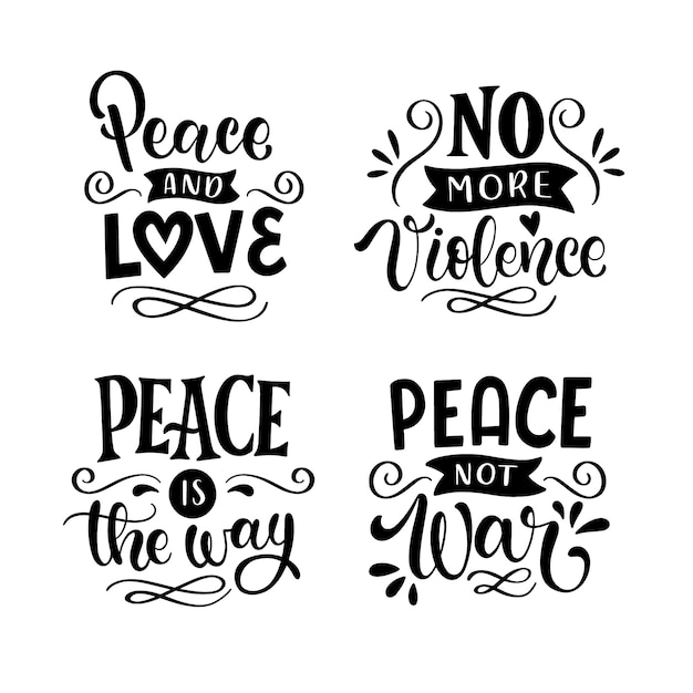 Black lettering peace and love stickers collection