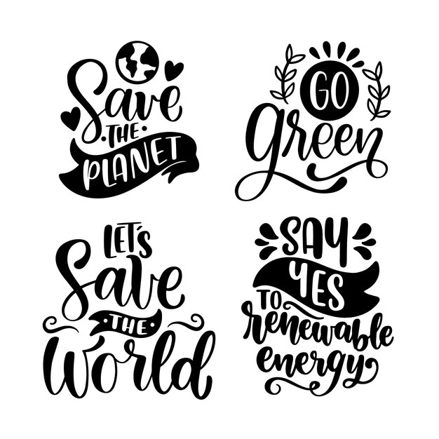 Vector black lettering save the planet stickers collection