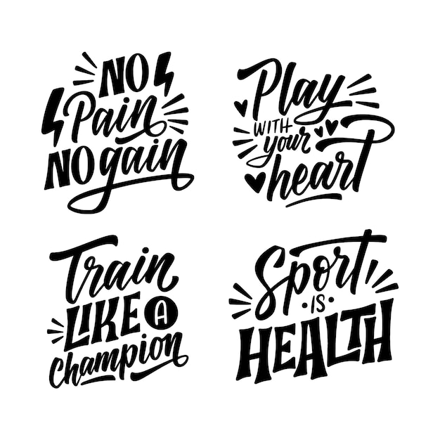 Vector black lettering sport quotes stickers collection