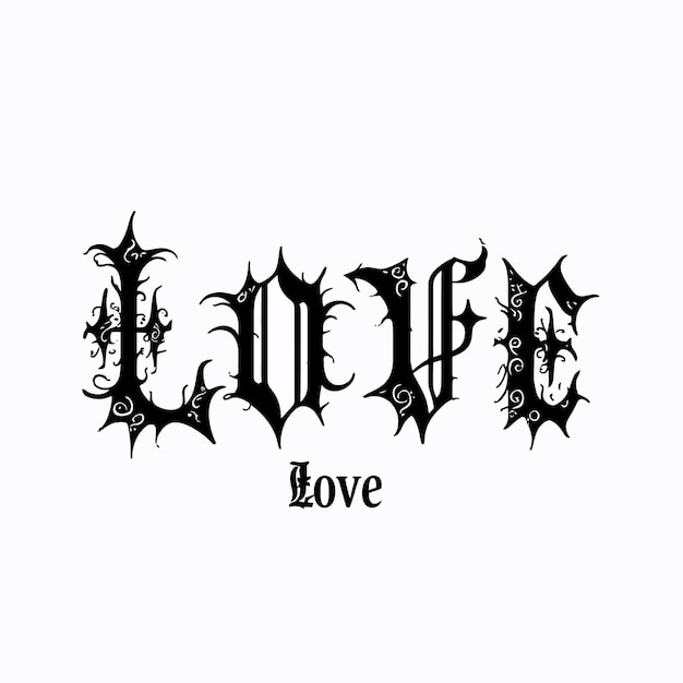 Vector black lettering of the word love on a white background tattoo art