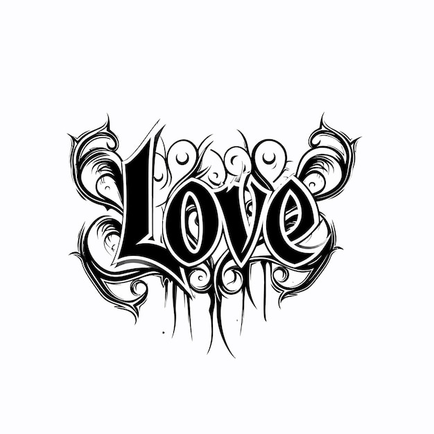 black lettering of the word love on a white background tattoo art