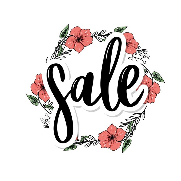 Black letters: SALE, with floral wreath