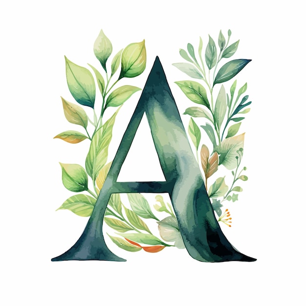 Vector black_letters_with_green_a_watercolor_leaves