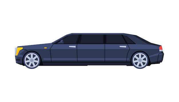 Vector black limousine car government presidential auto luxury business transportation side view flat vector illustration