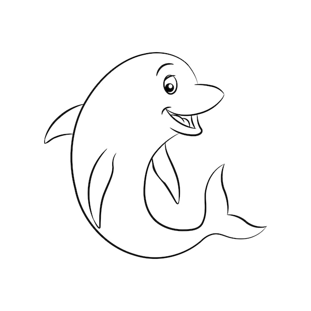 Black Line Art Dolphin Cartoon op een witte achtergrond