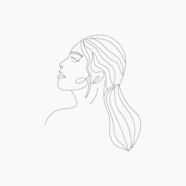 Vector black line art woman element