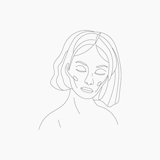 Black Line Art Woman Element