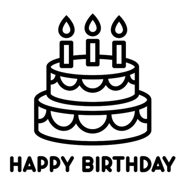 Рисунок торта на день рождения черной линией с приветствием