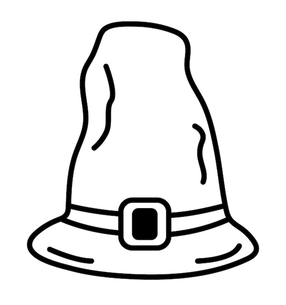 Black line magician hat doodle monochrome wizard headdress icon vector pictogram