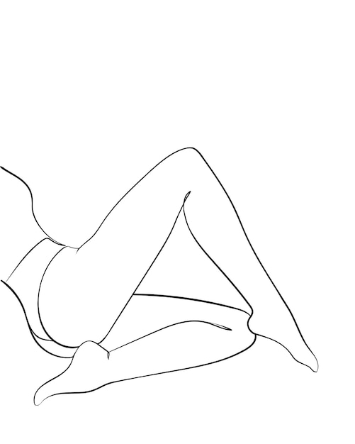 Black line silhouettes of female body in underwear. - vector illustration