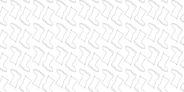 Черная линия Водонепроницаемый резиновый сапог изолированный бесшовный рисунок на белом фоне Гумовые сапоги для дождливой погоды рыбалка садоводство Векторная иллюстрация Шаблон для текстильных обоев Обложка