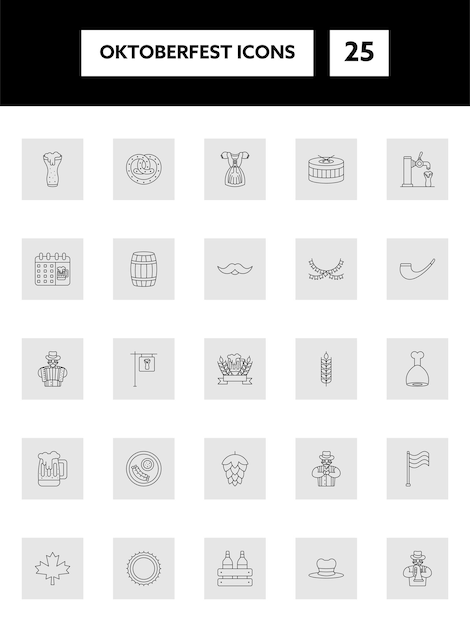 Black Linear Oktoberfest Icon Set On Grey Square Background