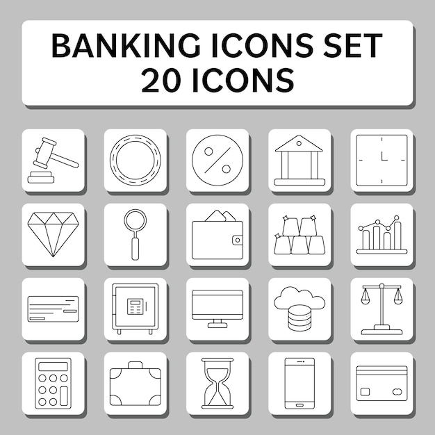Черный линейный стиль банковской иконы на фоне серого квадрата