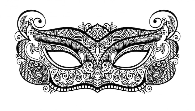 Black lineart venetian carnival mask silhouette