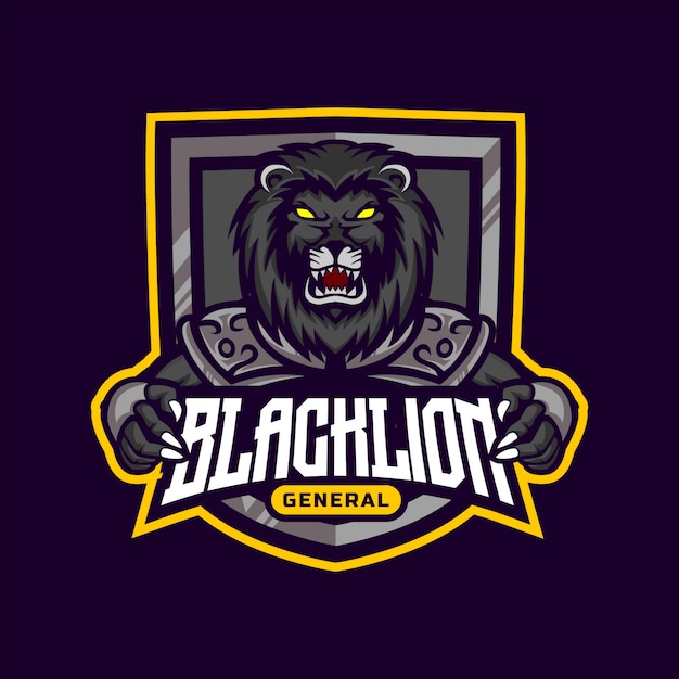 Vector black lion warrior mascotte logo ontwerp