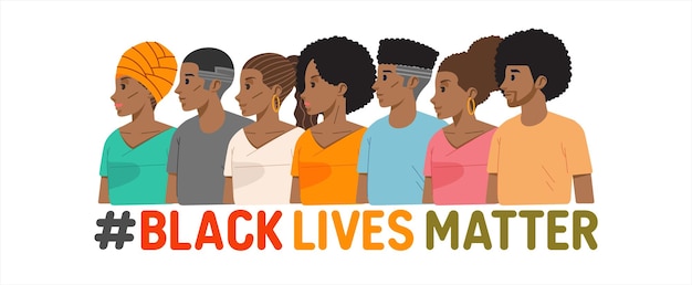 Vettore black lives matter uomini e donne afroamericani si alzano uno per uno tolleranza e nessun concetto di razzismo