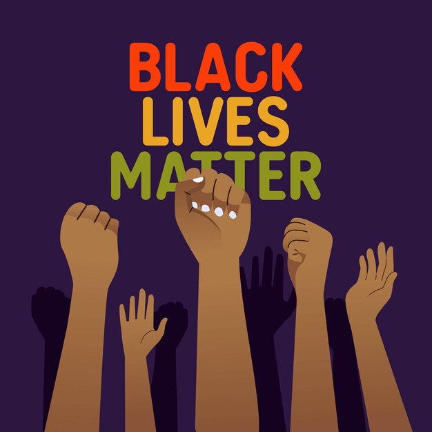 Vettore poster della campagna black lives matter con le mani in alto a sostegno dei neri per ottenere l'uguaglianza