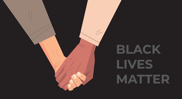 Vector black lives matter multiracial couple holding hand in hand awareness campaign against racial discrimination