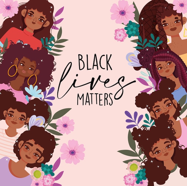 Black lives matter template with african american young girls